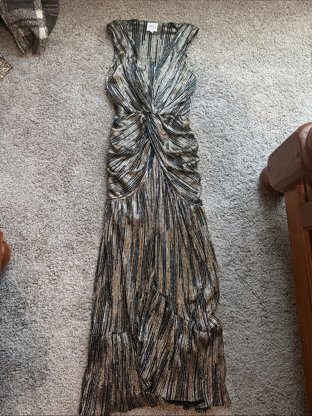 MISA black and gold metallic dress